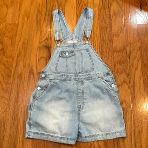 Woman’s Junior Bib Overall Faded Denim Adjustable Straps & back Pockets Large
